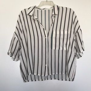 Striped crop button up shirt